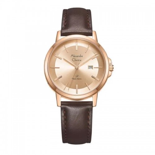 Alexandre Christie AC 1036 Rosegold Full Brown Leather Lady LDLRGLN